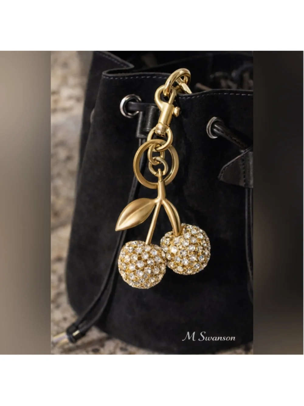 NEW Brushed Gold Rhinestone Cherry Charm Keychain NWT